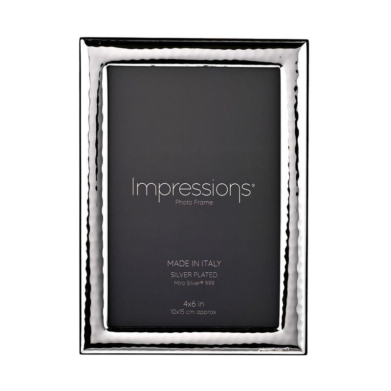 Impressions 999 Silver Hammered Photo Frame 4" x 6"  Wood Back Made In Italy