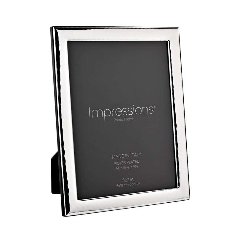 Impressions Silver 999 Narrow Hammered Photo Frame 5" x 7"  Wood Back Made In Italy