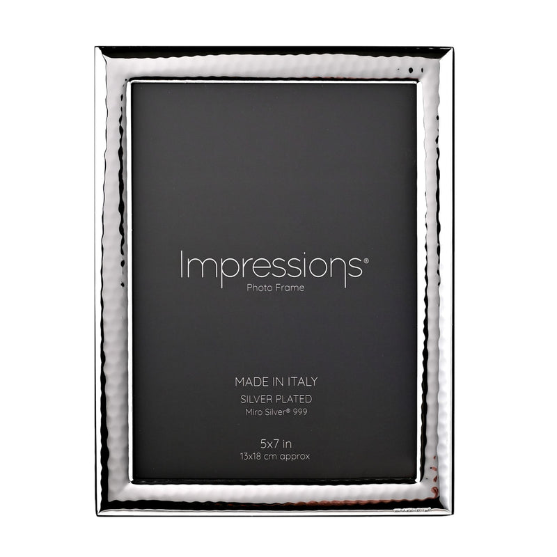 Impressions Silver 999 Narrow Hammered Photo Frame 5" x 7"  Wood Back Made In Italy