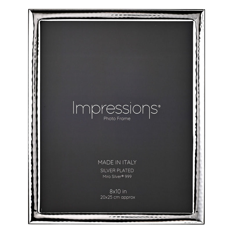 Impressions 999 Silver Narrow Hammered Photo Frame 8" x 10"  Wood Back Made In Italy