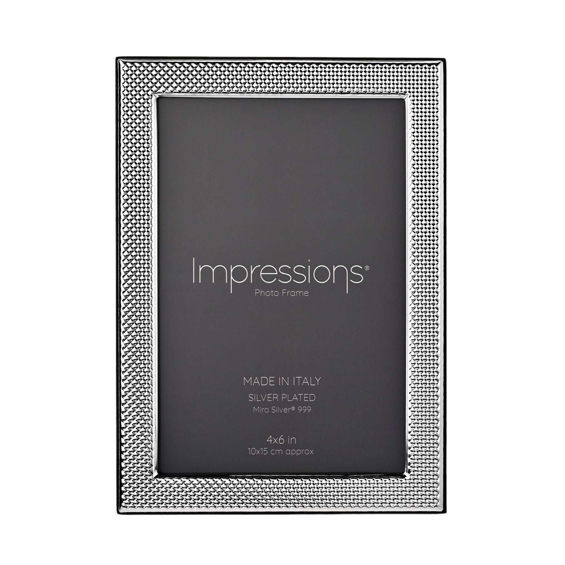 Impressions 999 Silver Narrow Textured Photo Frame 4" x 6"  Wood Back Made In Italy