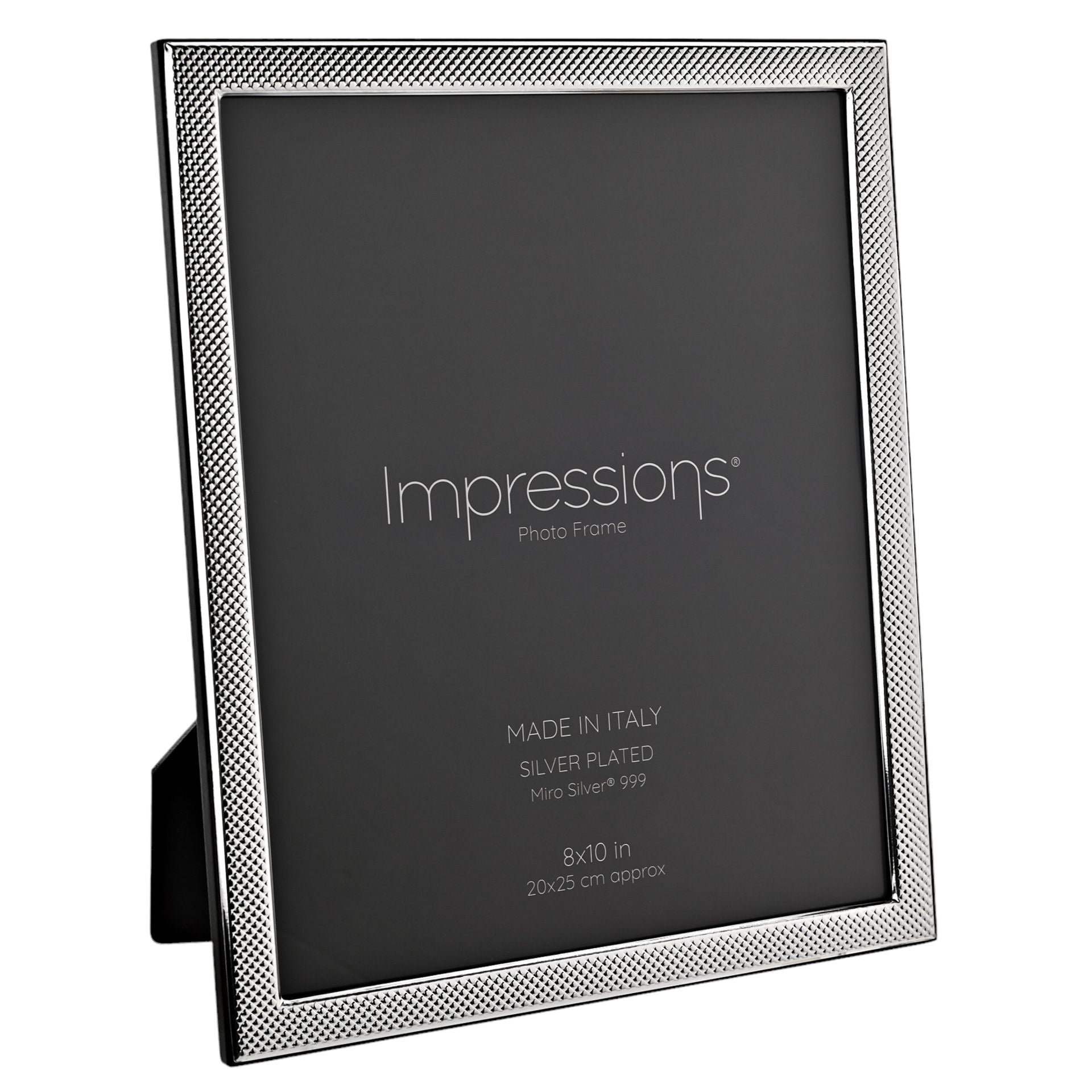 Impressions 999 Silver Narrow Textured Photo Frame 8" x 10"  Wood Back Made In Italy