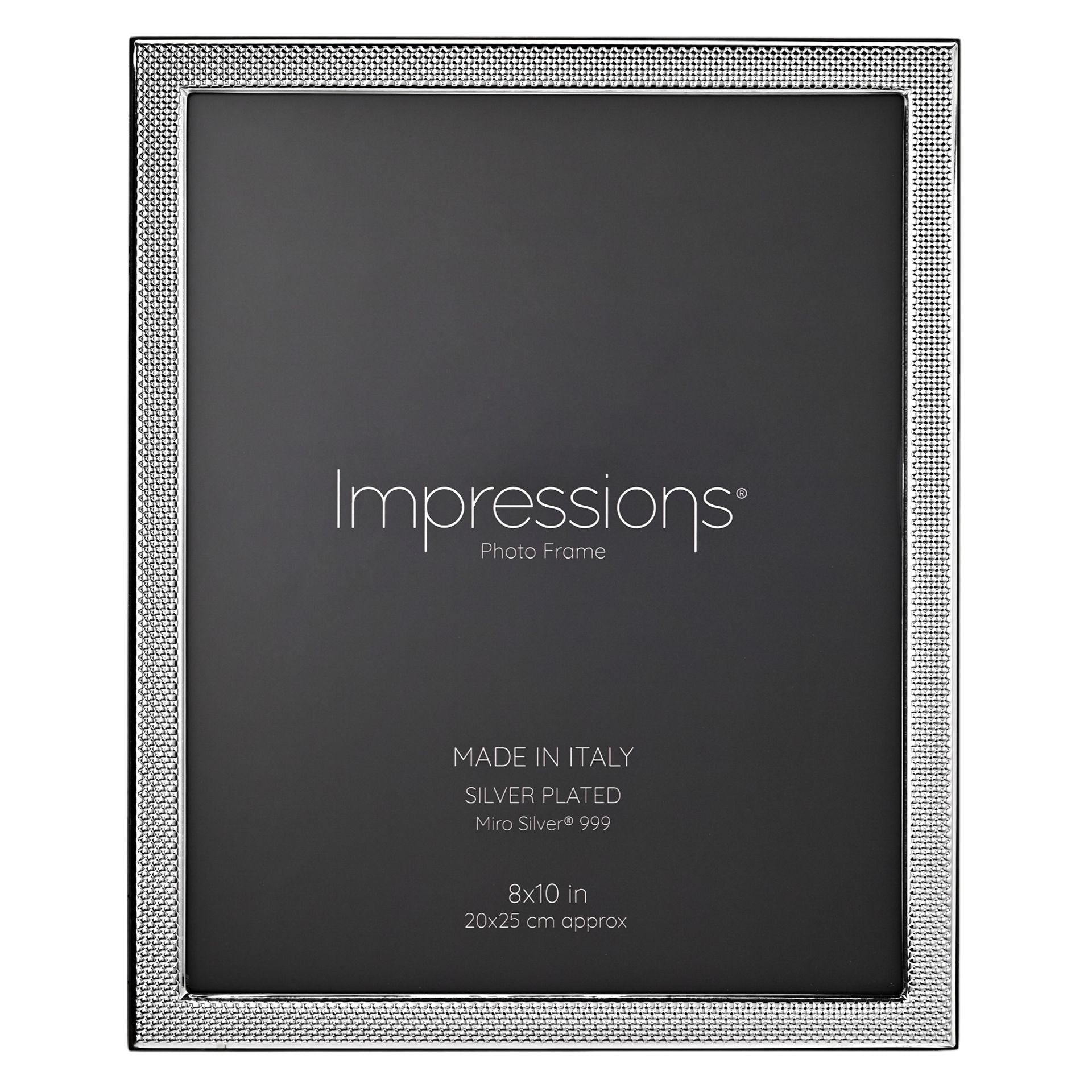 Impressions 999 Silver Narrow Textured Photo Frame 8" x 10"  Wood Back Made In Italy