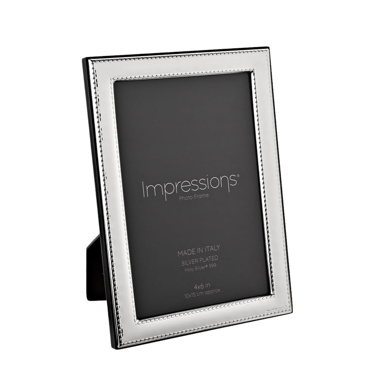 Impressions 999 Silver Narrow Rock Photo Frame 4" x 6"  Wood Back Made In Italy