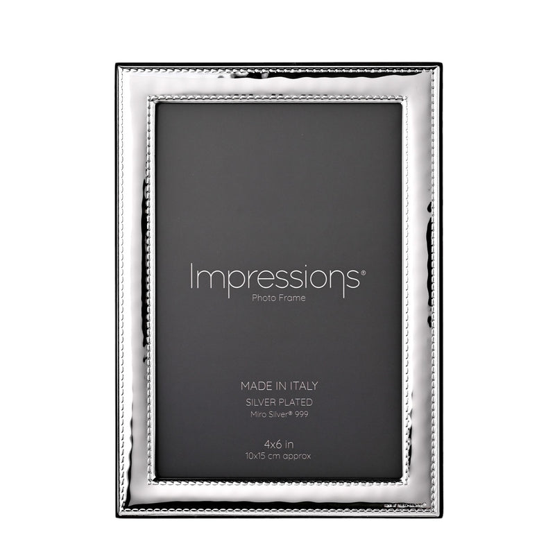 Impressions 999 Silver Narrow Rock Photo Frame 4" x 6"  Wood Back Made In Italy