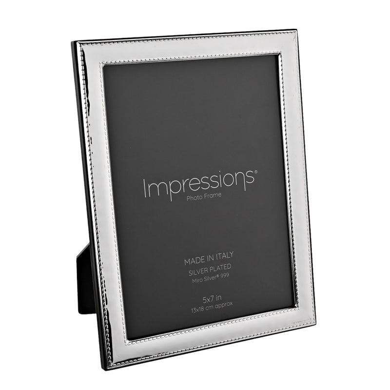 Impressions 999 Silver Narrow Rock Photo Frame 5" x 7"  Wood Back Made In Italy