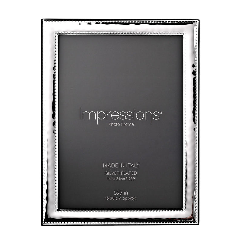 Impressions 999 Silver Narrow Rock Photo Frame 5" x 7"  Wood Back Made In Italy