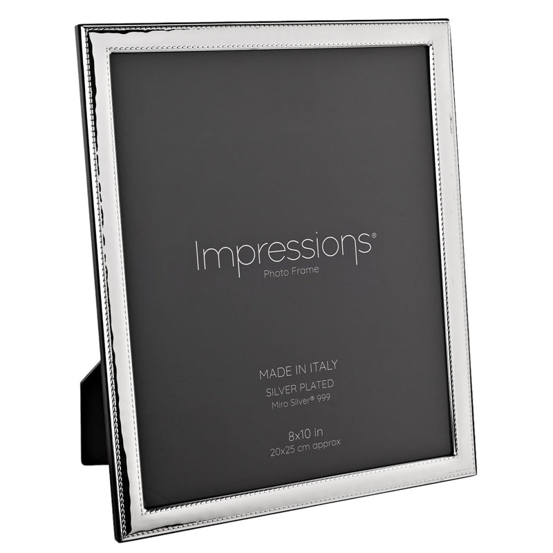 Impressions 999 Silver Narrow Rock Photo Frame 8" x 10"  Wood Back Made In Italy