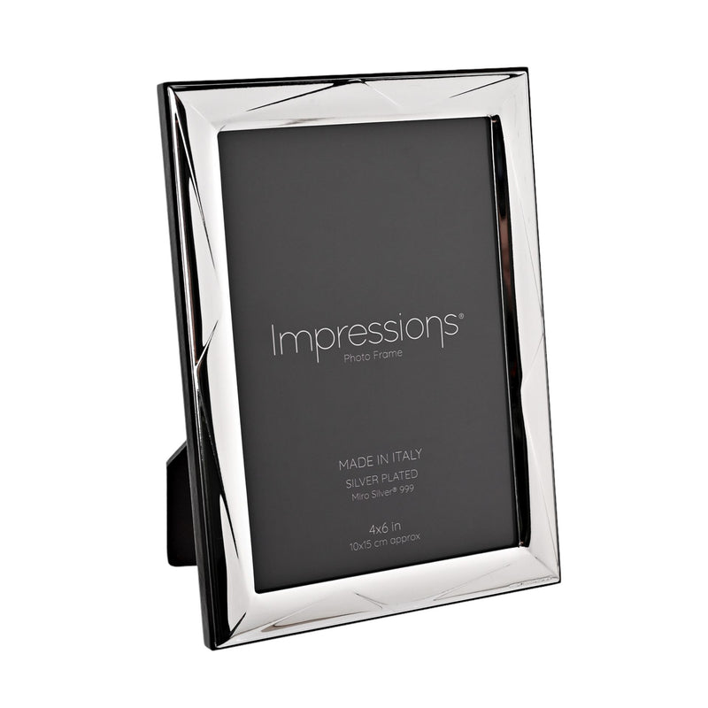 Impressions 999 Silver Geometric Photo Frame 4" x 6"  Wood Back Made In Italy