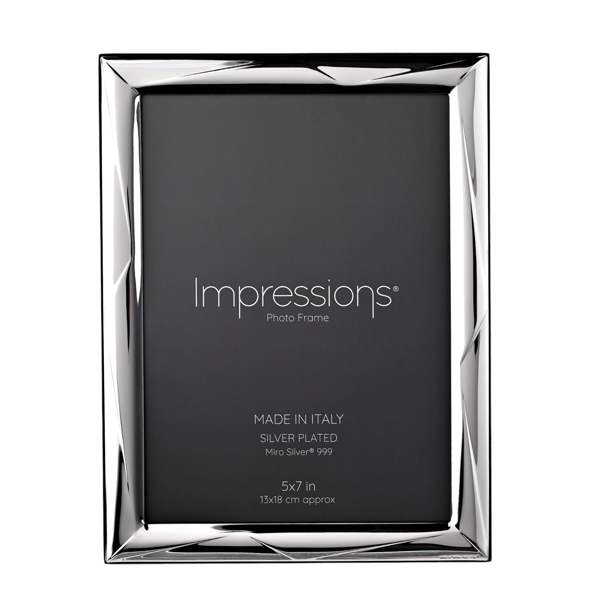 Impressions 999 Silver Geometric Photo Frame 5" x 7"  Wood Back Made In Italy
