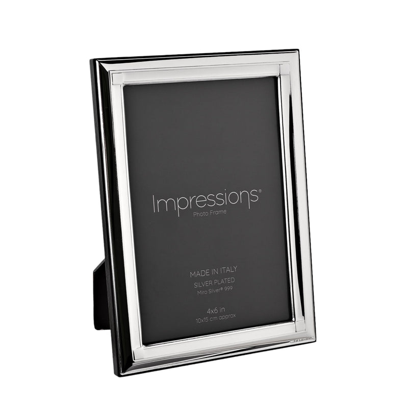 Impressions 999 Silver Narrow Classic Photo Frame 4" x 6"  Wood Back Made In Italy