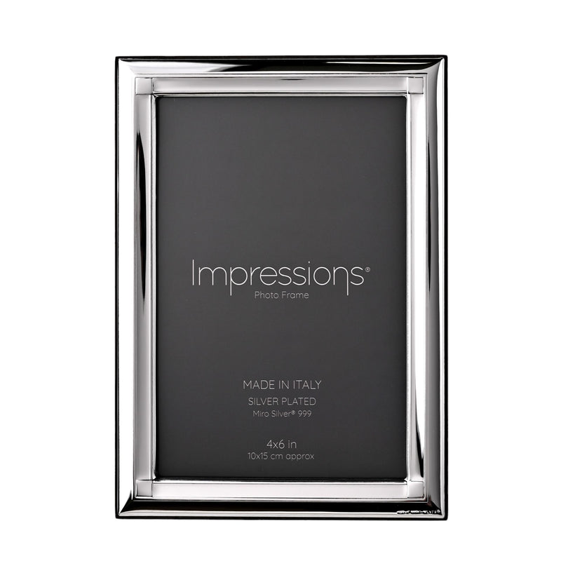 Impressions 999 Silver Narrow Classic Photo Frame 4" x 6"  Wood Back Made In Italy