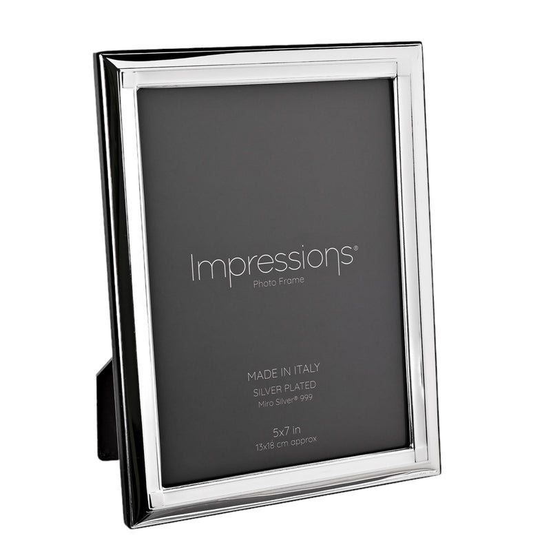 Impressions 999 Silver Narrow Classic Photo Frame 5" x 7"  Wood Back Made In Italy