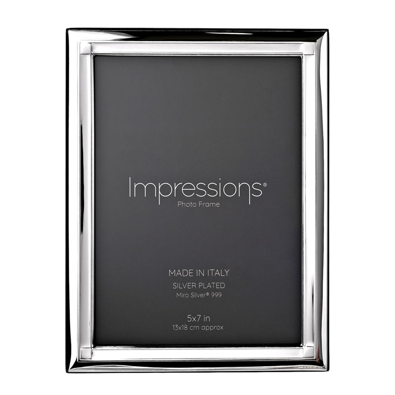 Impressions 999 Silver Narrow Classic Photo Frame 5" x 7"  Wood Back Made In Italy