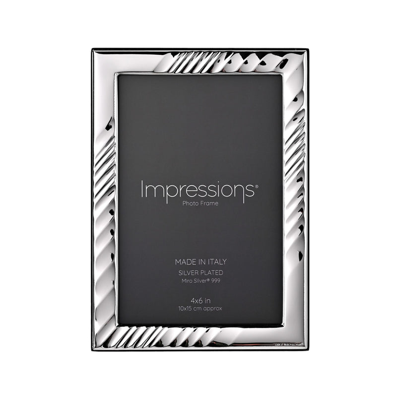 Impressions 999 Silver Textured Wave Photo Frame 4" x 6"  Wood Back Made In Italy