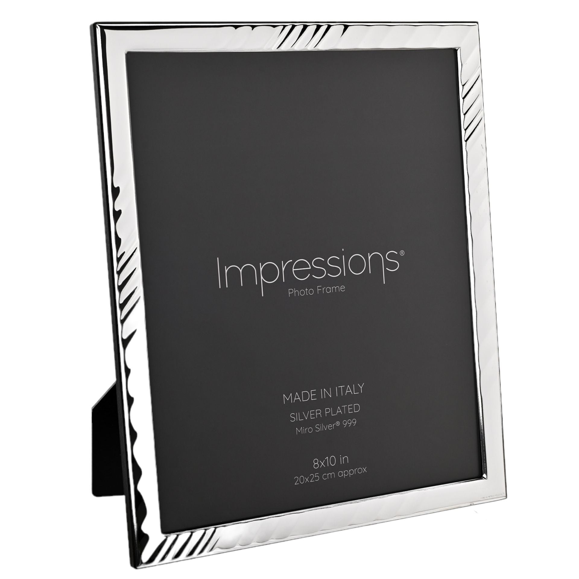 Impressions 999 Silver Textured Wave Photo Frame 8" x 10"  Wood Back Made In Italy