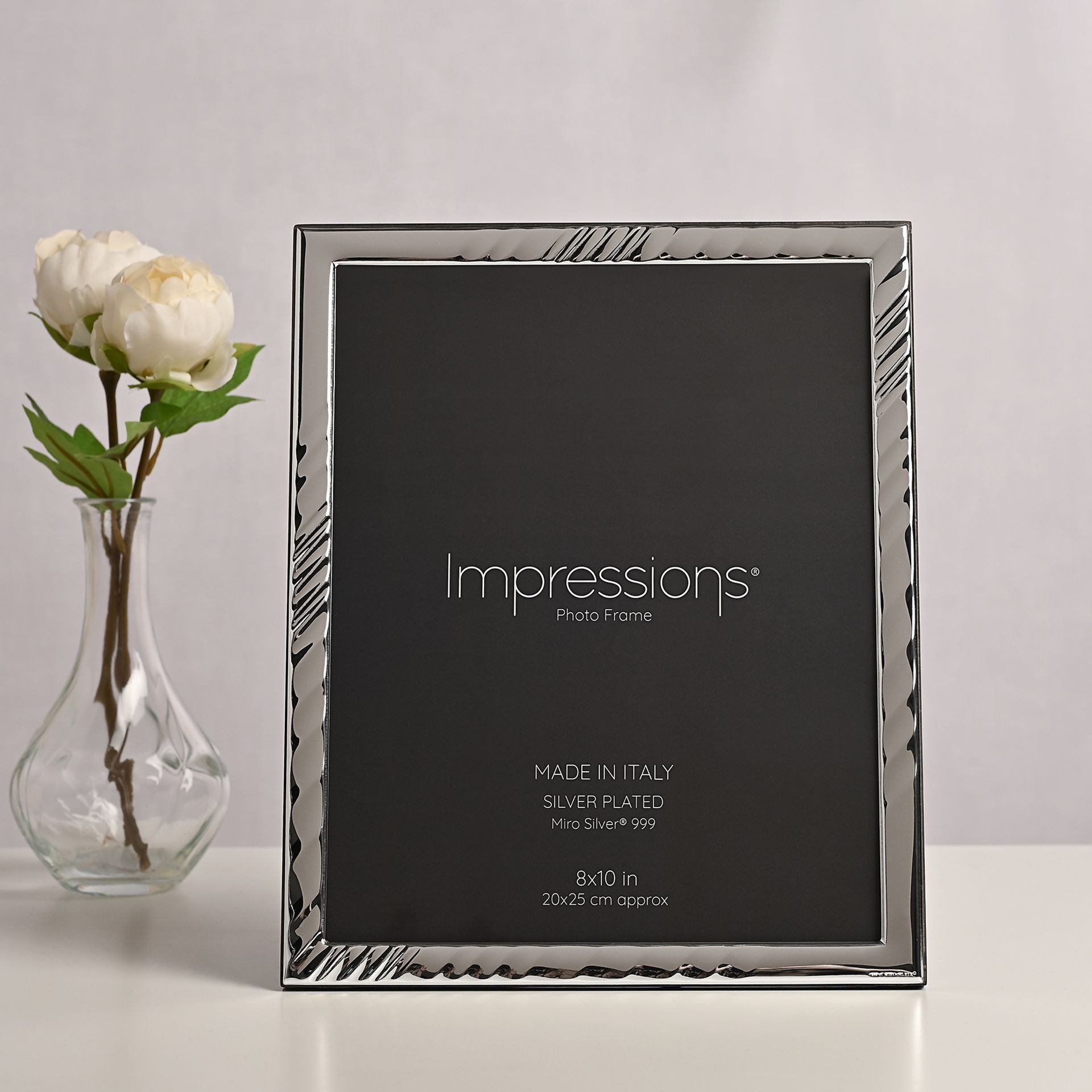 Impressions 999 Silver Textured Wave Photo Frame 8" x 10"  Wood Back Made In Italy