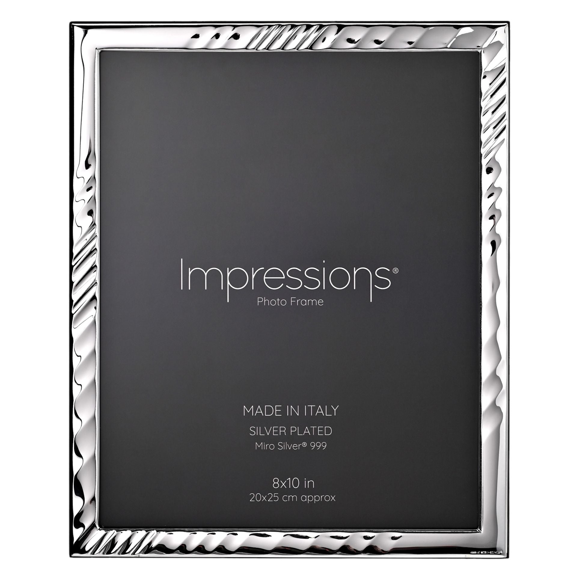Impressions 999 Silver Textured Wave Photo Frame 8" x 10"  Wood Back Made In Italy