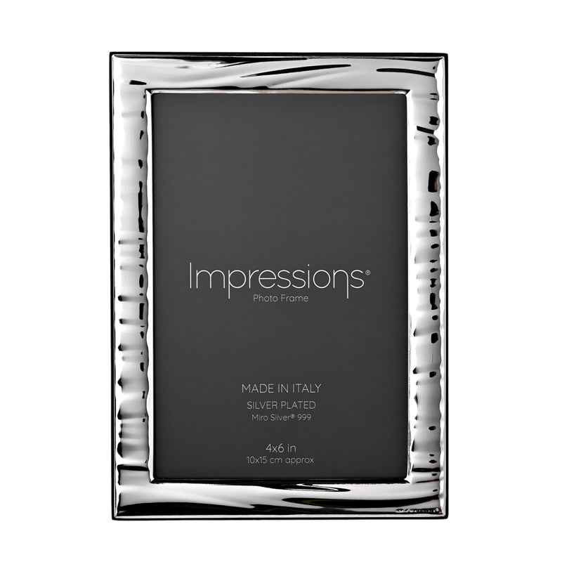 Impressions 999 Silver Narrow Wave Photo Frame 4" x 6"  Wood Back Made In Italy