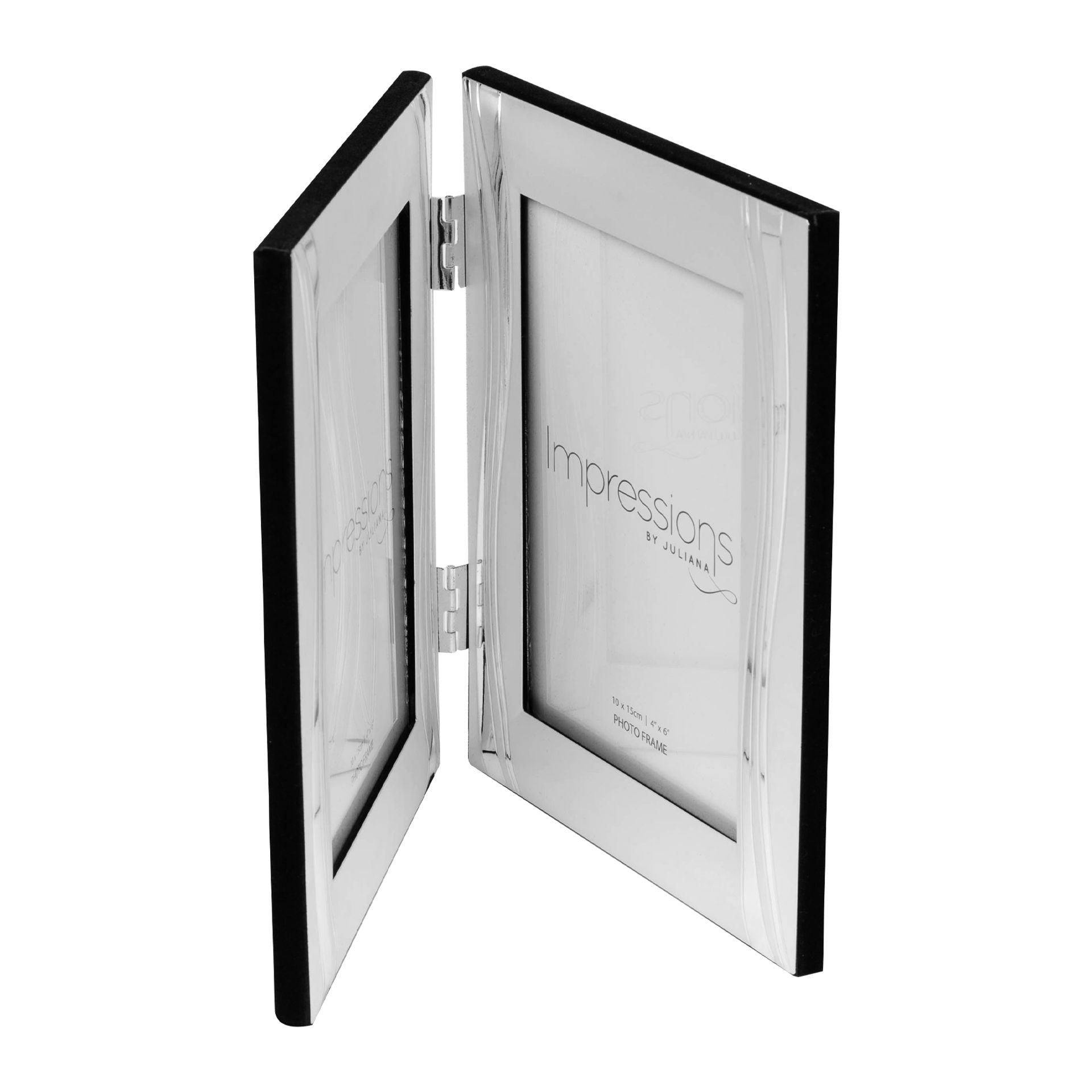 Satin Silverplated Double Frame - Shiny Wave Design 4" x 6"