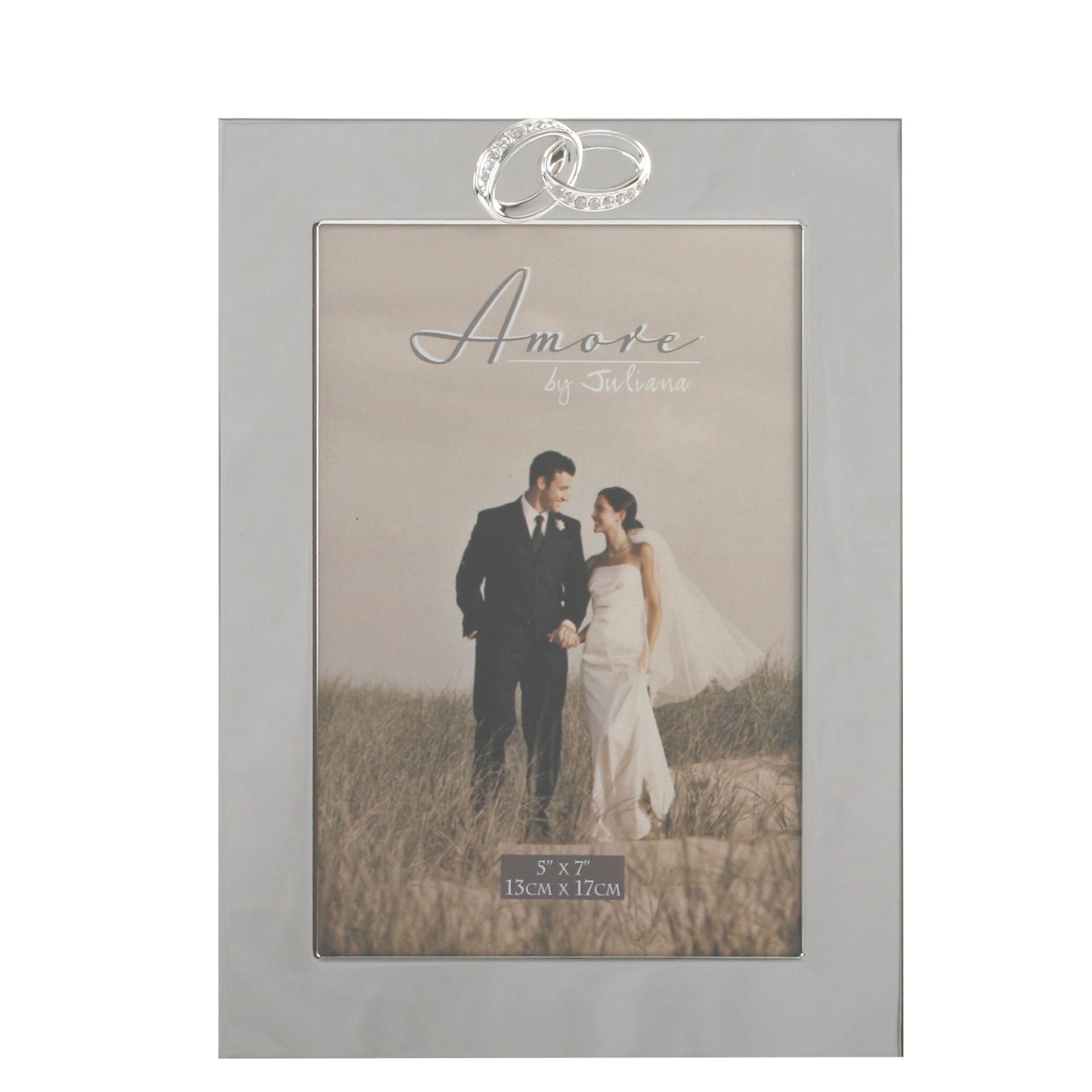 Amore Silver Plated Frame with Crystal Rings/Plain 5" x 7"