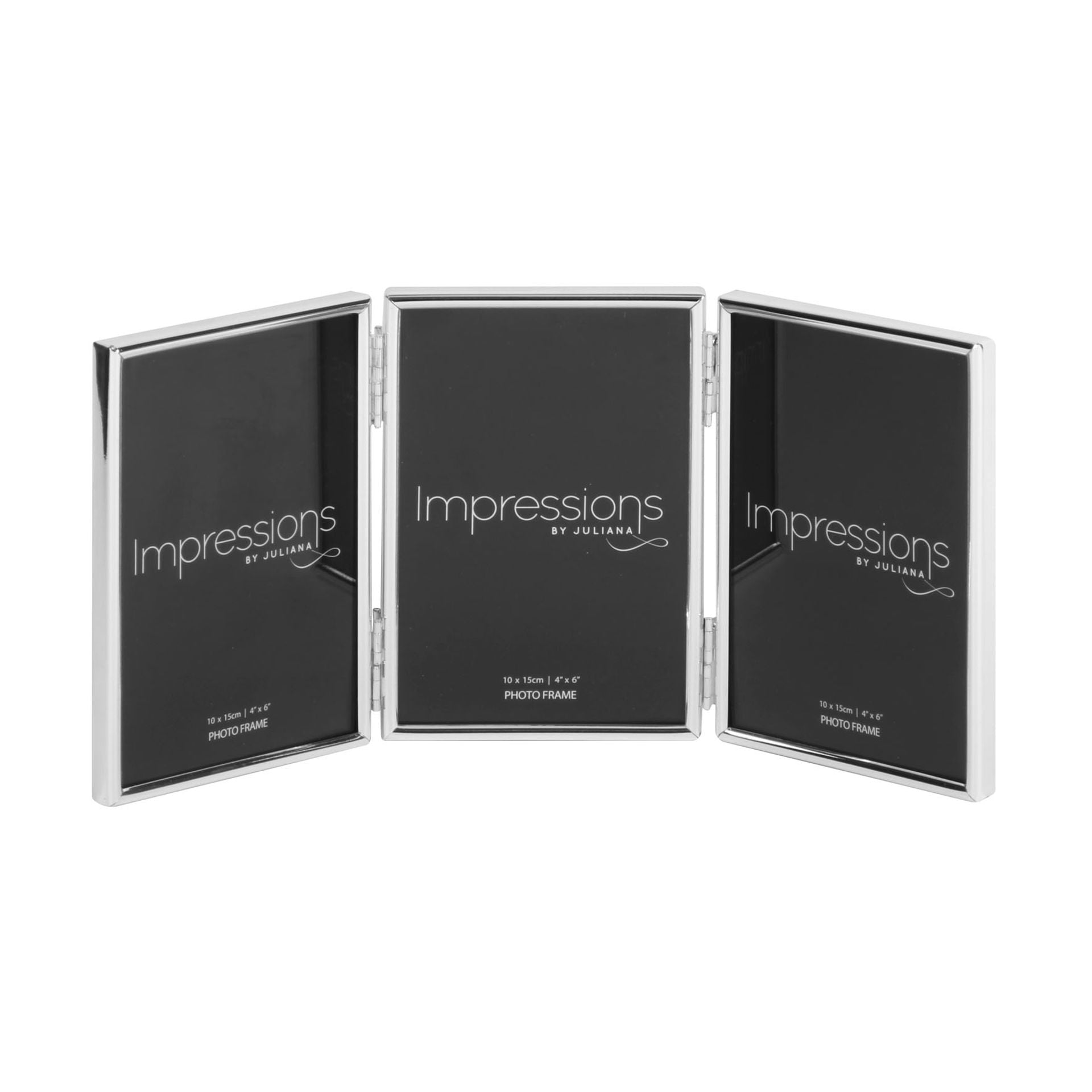 Silver Plated Triple Folding Photo Frame 4" x 6" Thin Edge