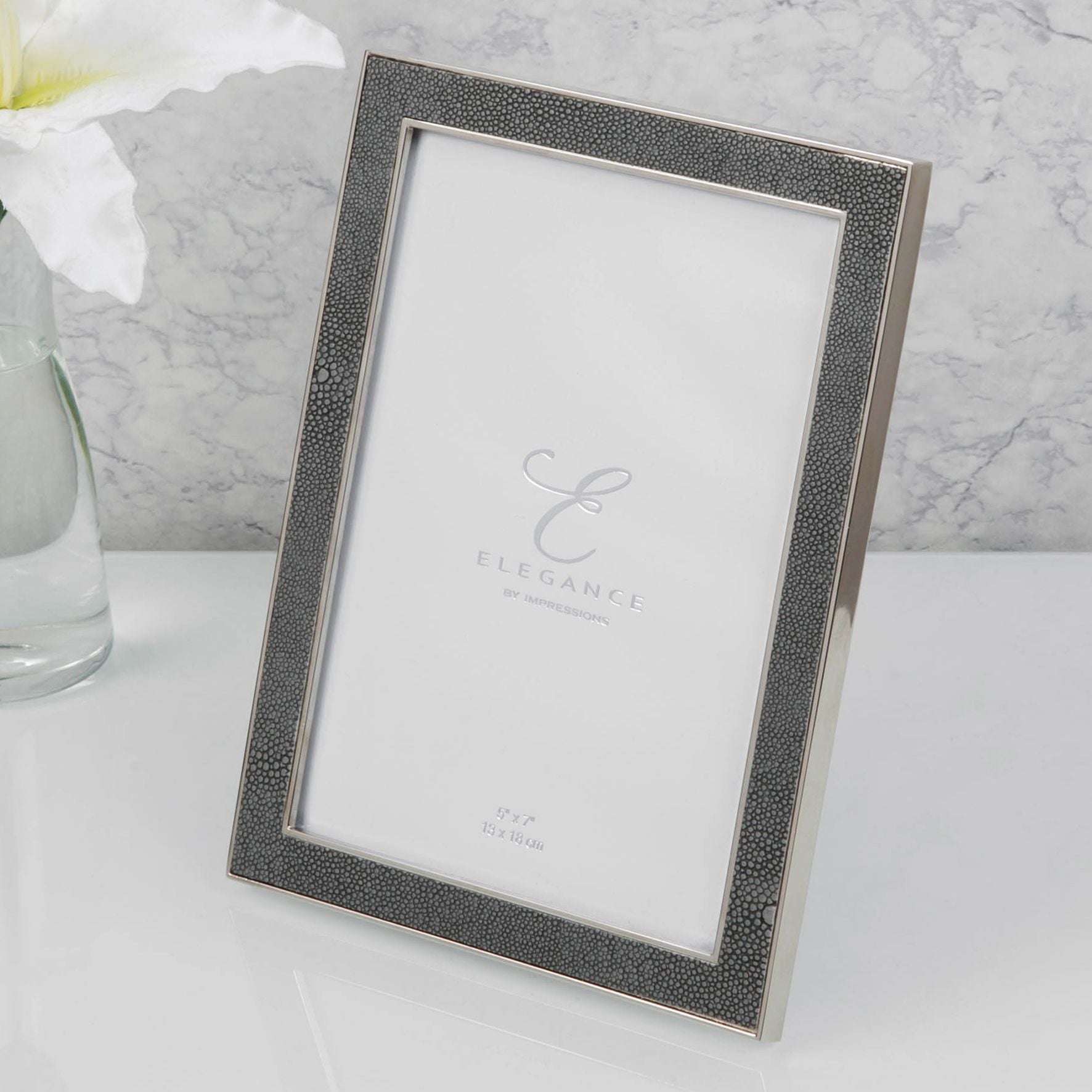 Elegance Metal Plated Grey Faux Shagreen Frame 5" x 7"