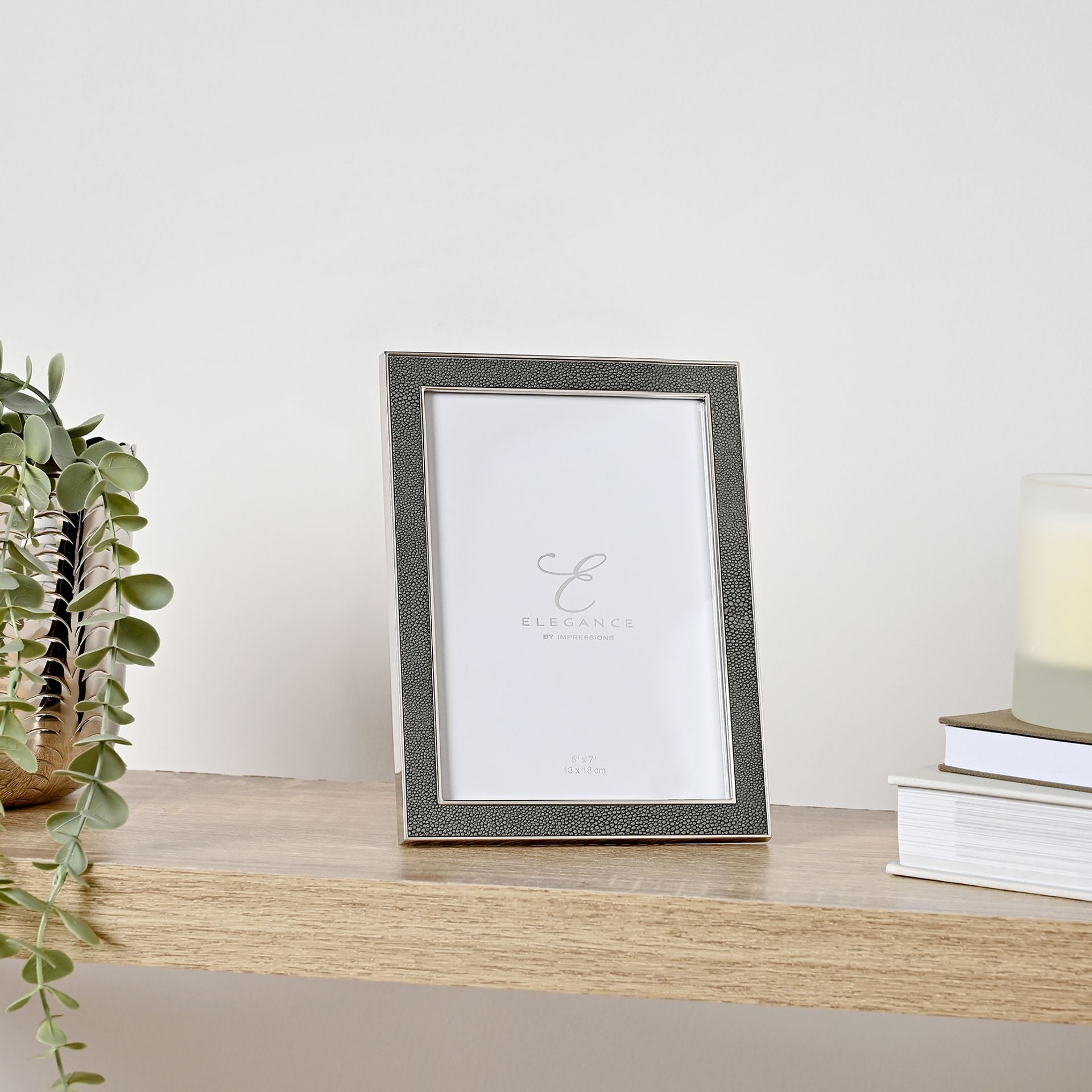 Elegance Metal Plated Grey Faux Shagreen Frame 5" x 7"