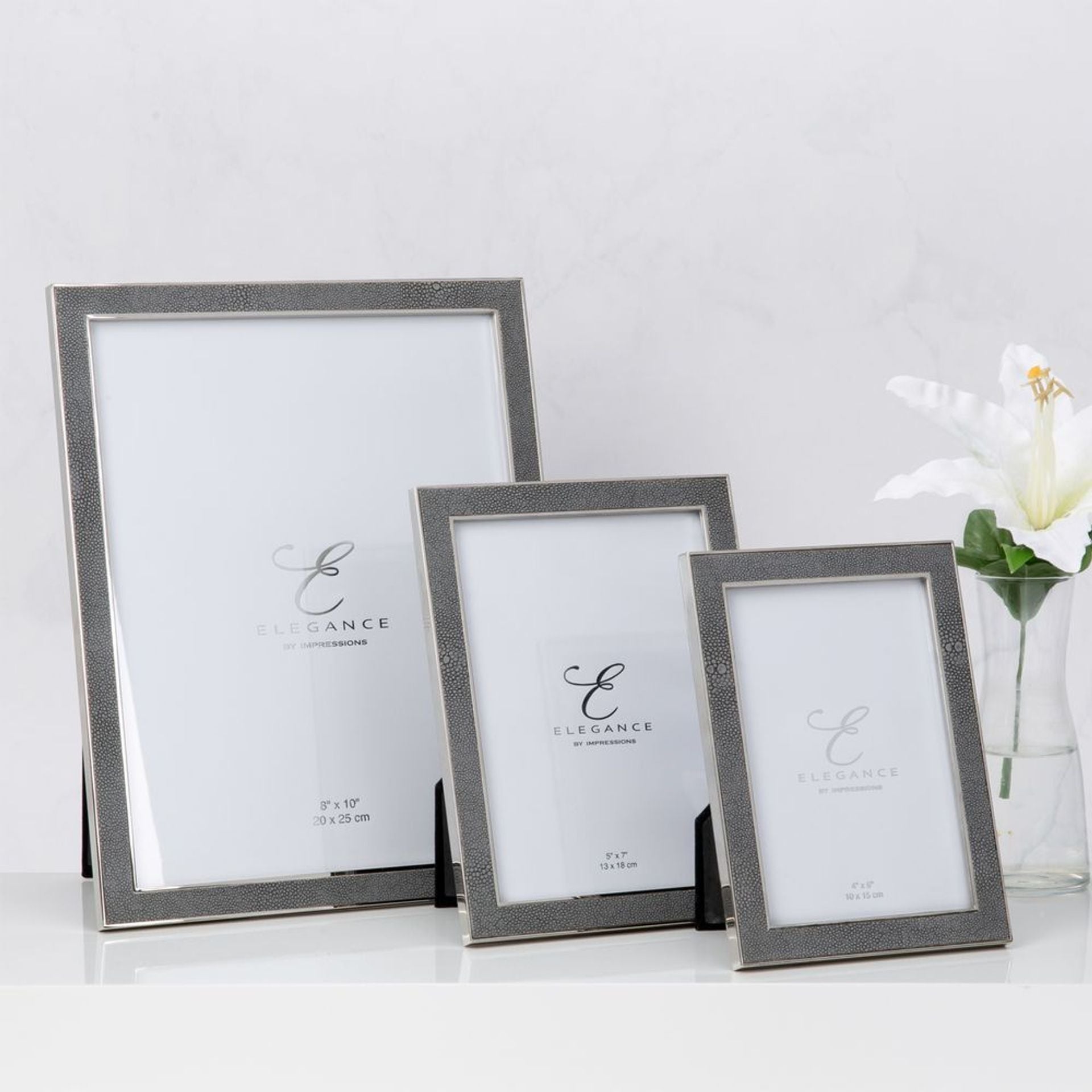 Elegance Metal Plated Grey Faux Shagreen Frame 5" x 7"