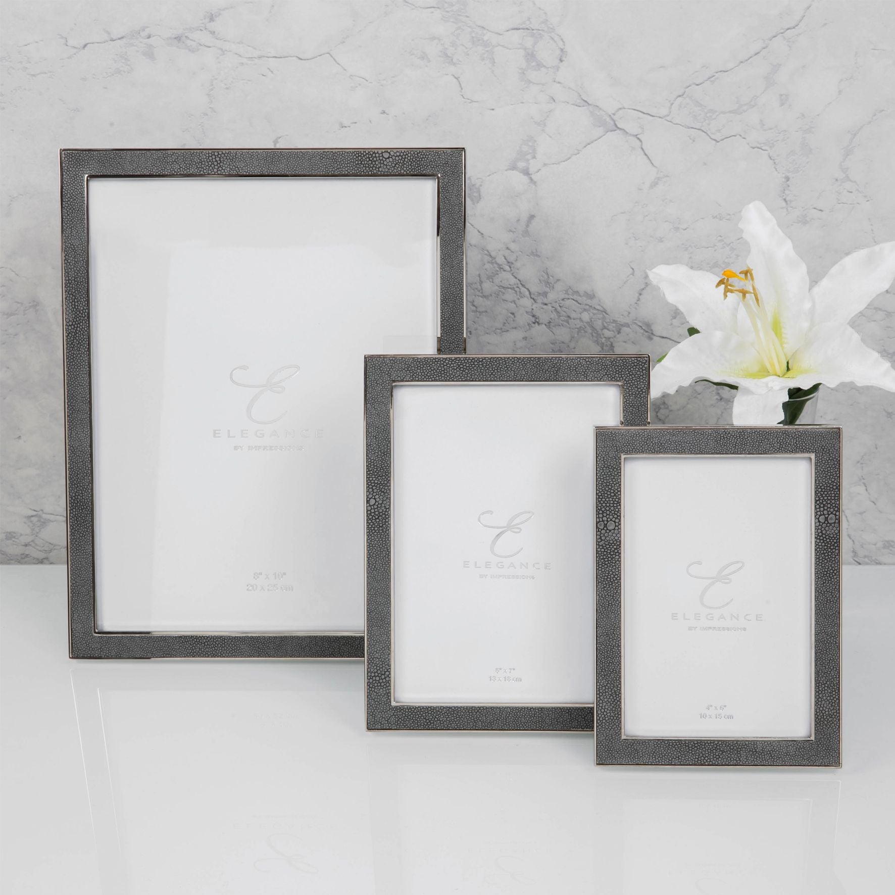 Elegance Metal Plated Grey Faux Shagreen Frame 5" x 7"