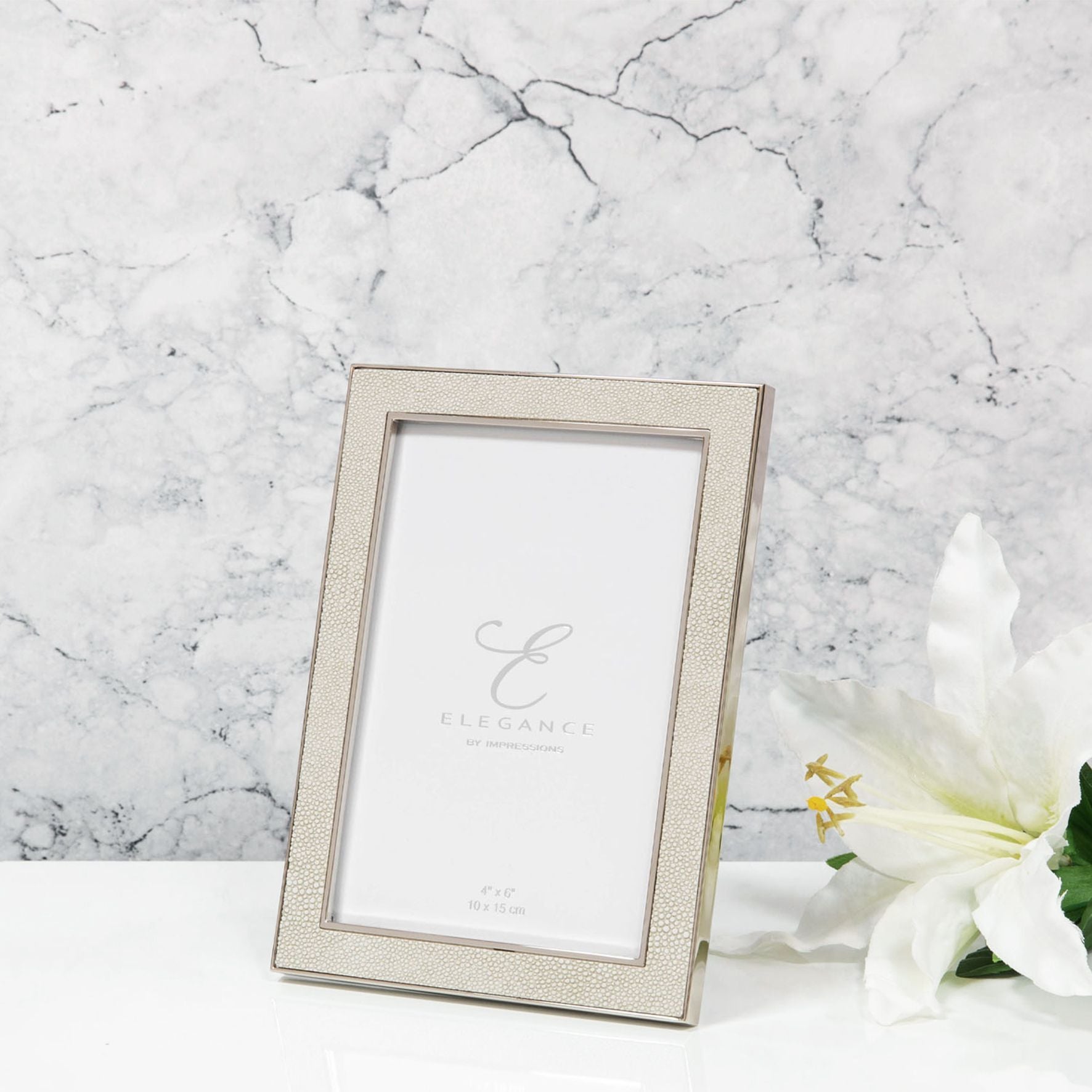 Elegance Metal Plated Cream Faux Shagreen Frame 4" x 6"