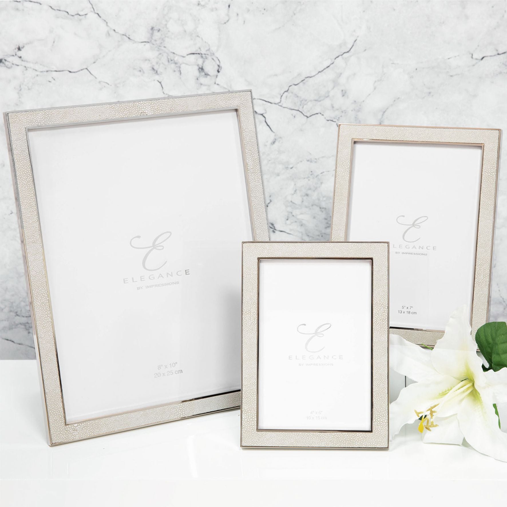 Elegance Metal Plated Cream Faux Shagreen Frame 4" x 6"