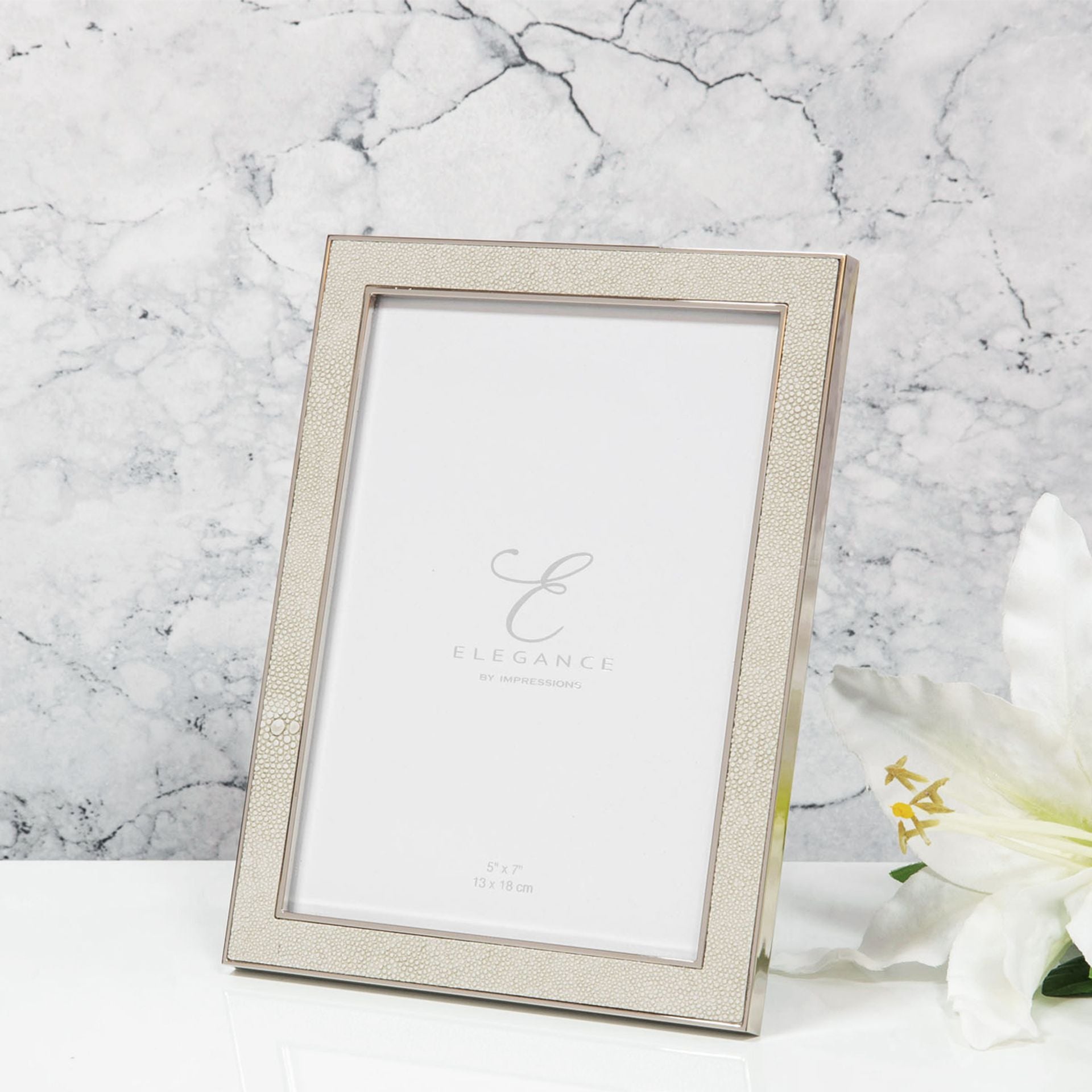 Elegance Metal Plated Cream Faux Shagreen Frame 5" x 7"