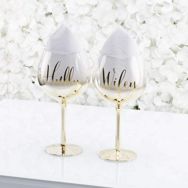 Always & Forever Set of 2 Gold Ombre Gin Glasses Hubby/Wifey
