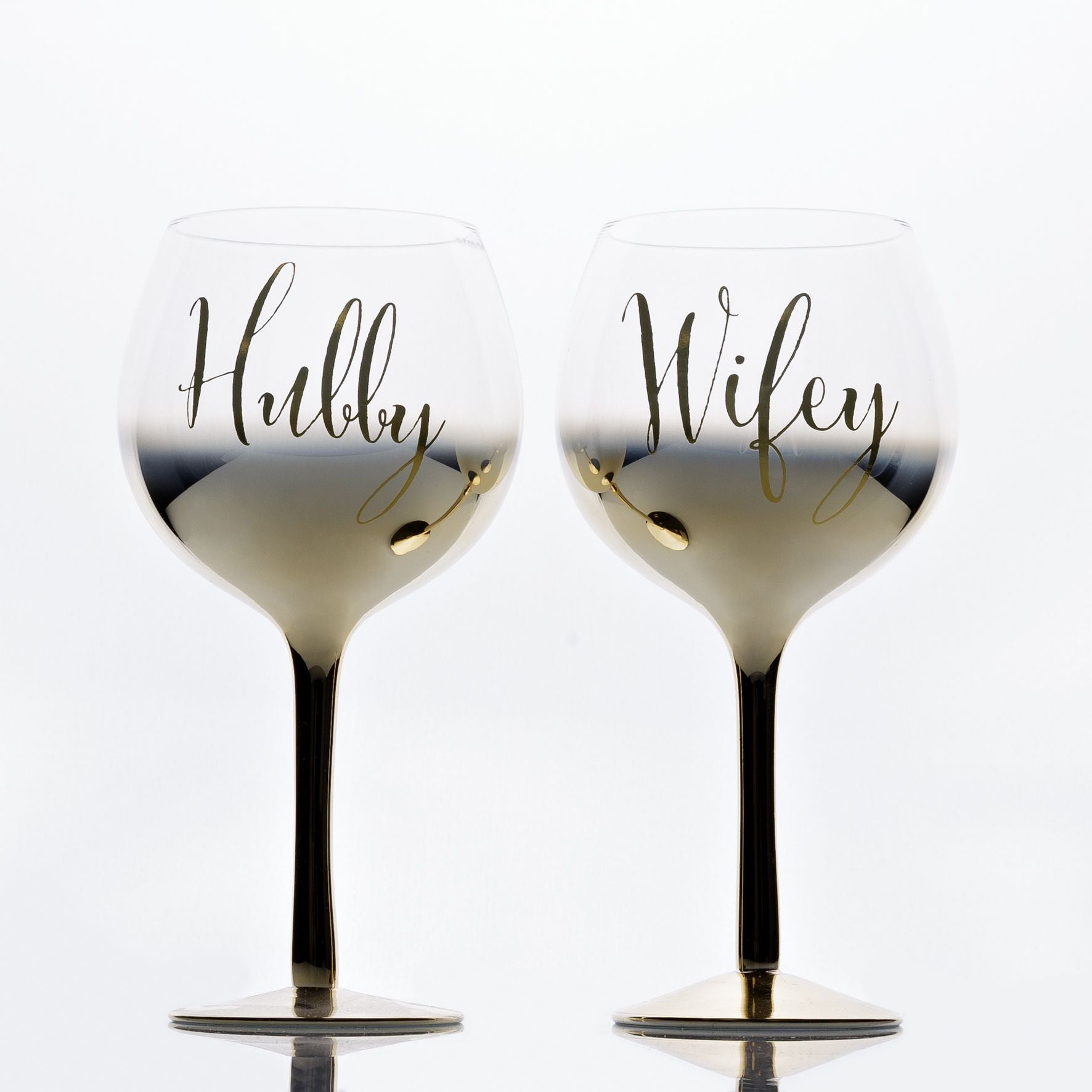 Always & Forever Set of 2 Gold Ombre Gin Glasses Hubby/Wifey