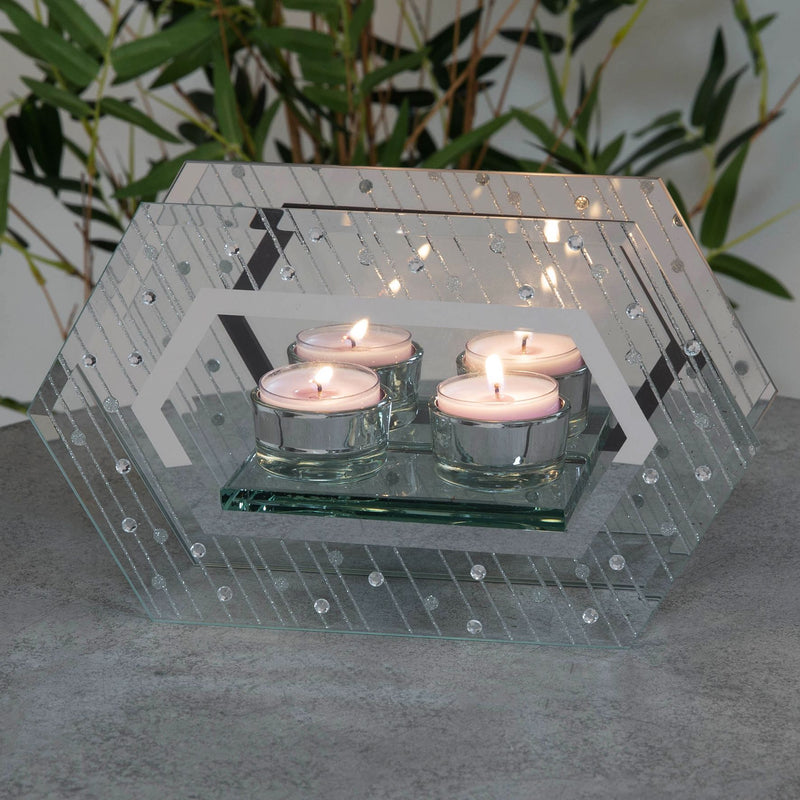 Hestia Mirror Glass Raindrop Design Double Tea Light Holder