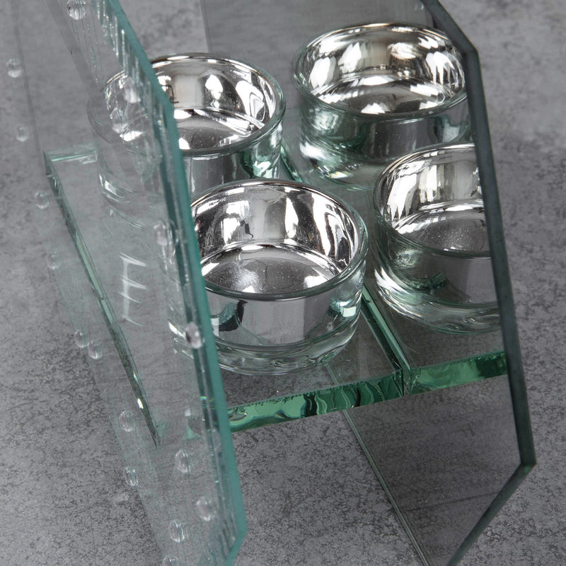 Hestia Mirror Glass Raindrop Design Double Tea Light Holder