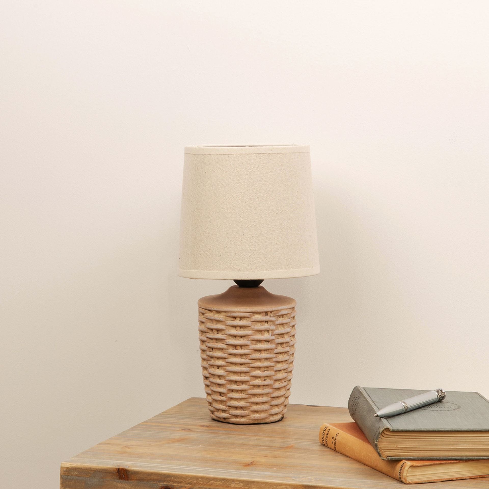 Basket Weave Table Lamp with Beige Linen Shade