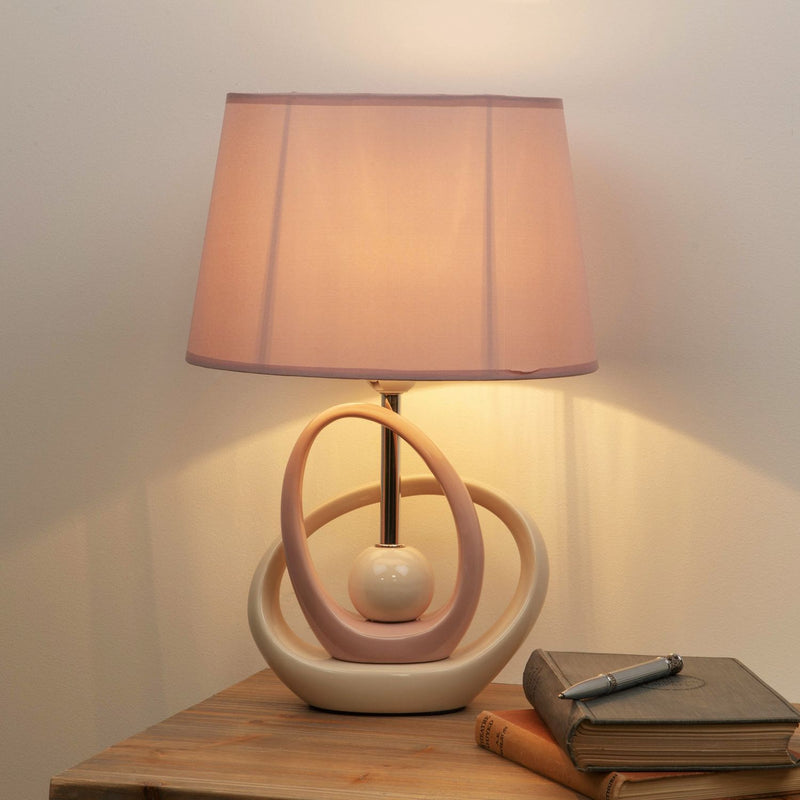 Pink & Cream Table Lamp with Pink Cotton Shade