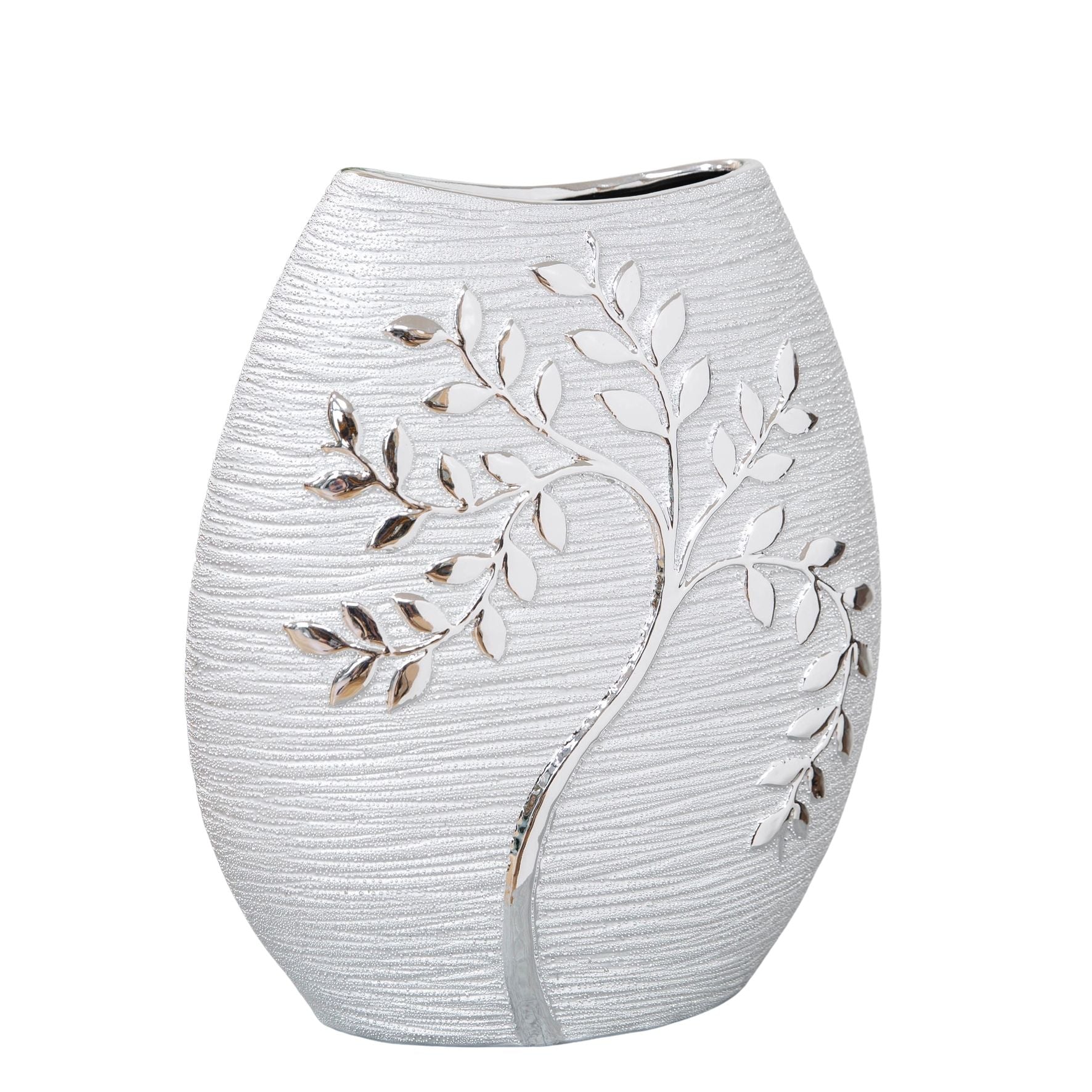 Textured Silver Branch Oval Vase 24cm