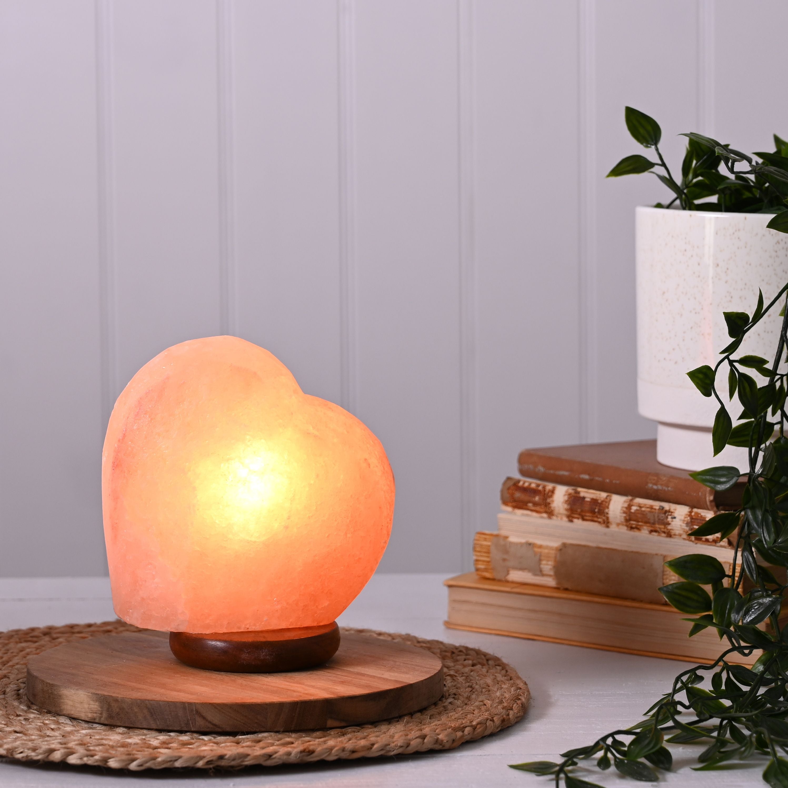 Heart Shaped Salt Lamp with Wooden Base