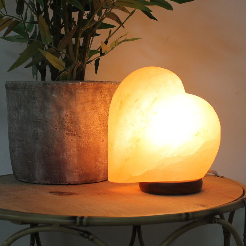 Heart Shaped Salt Lamp with Wooden Base