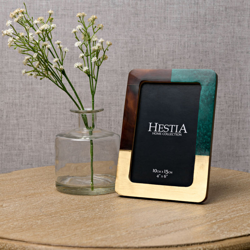 Hestia Malachite Green, Brown & Gold Resin Photo Frame 4x6"
