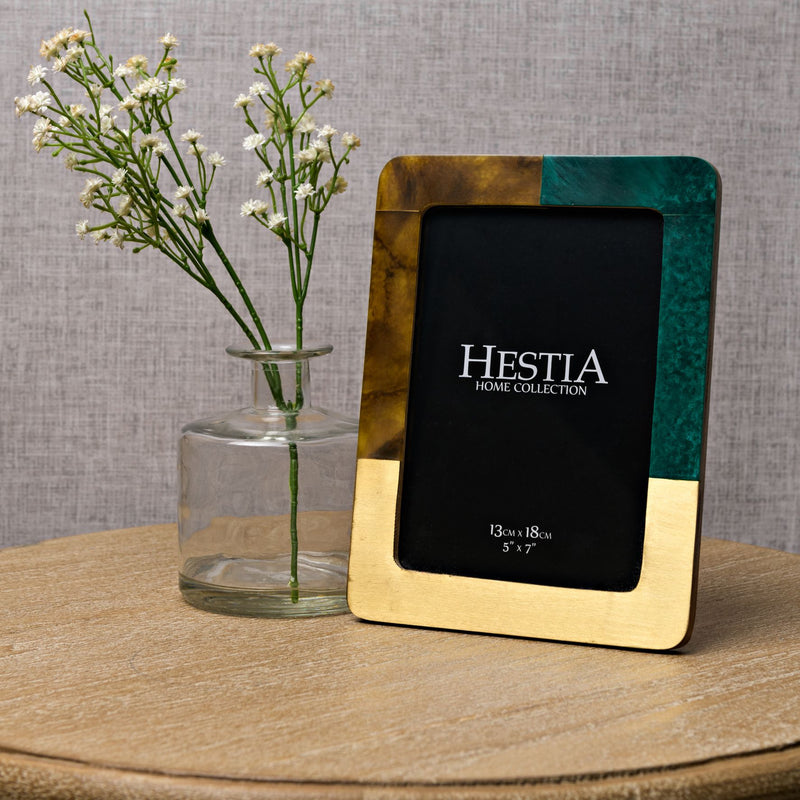 Hestia Malachite Green, Brown & Gold Resin Photo Frame 5x7"