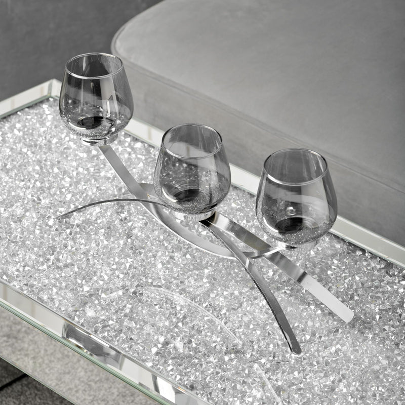 Hestia Triple Smoke Glass Candle Holder with Stand