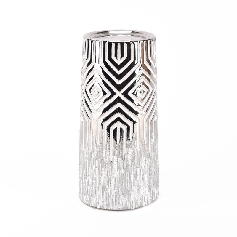 Silver & White Geometric Candle Holder 19.8cm