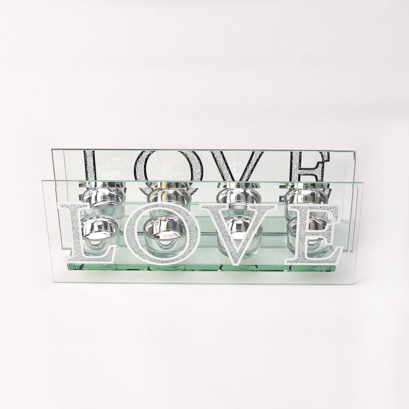 Hestia Mirror & Crystal Tea Light Holder Set - Love