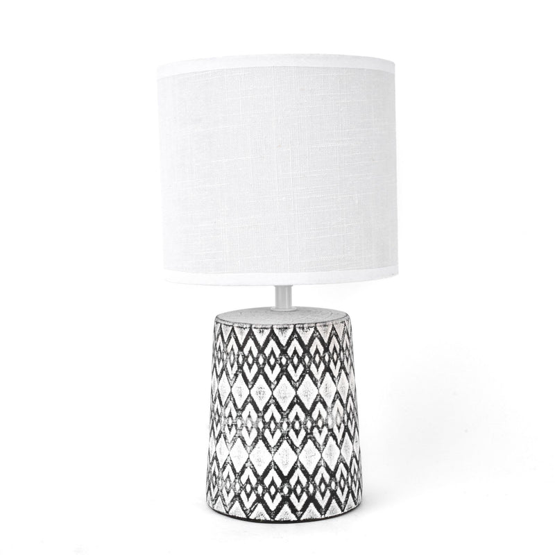 Hestia Etched Base Table Lamp with White Shade 23cm