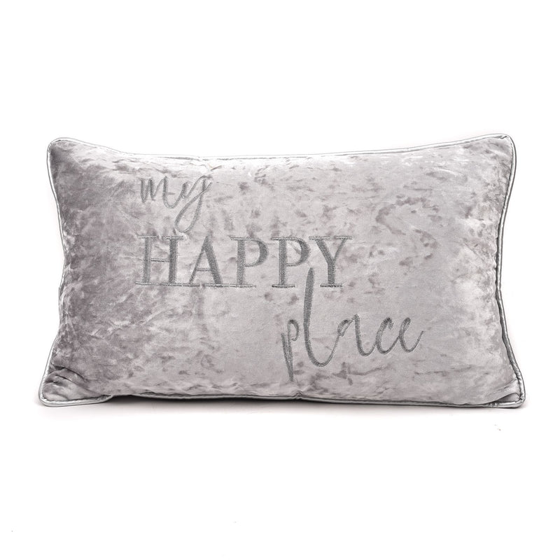 Hestia Crushed Velvet Cushion 'My Happy Place'