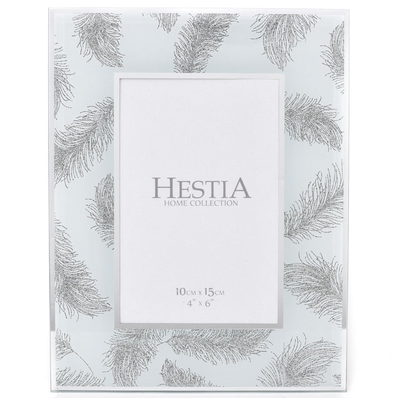 Hestia Photo Frame Grey Feathers Print 4" x 6"